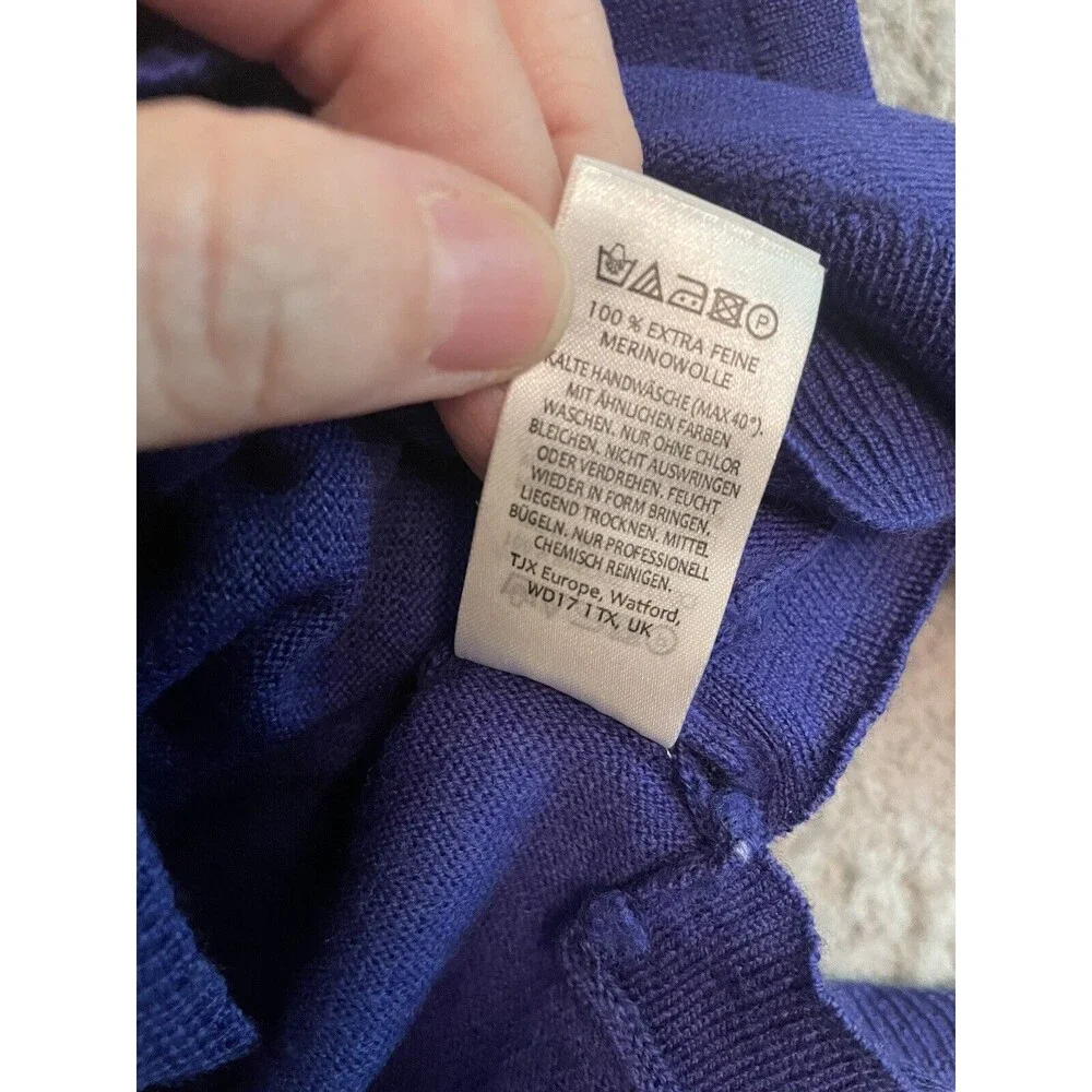 TAHARI Sweater Blue 100% Extra Fine Merino Wool Cowl Neck Womens Size Small